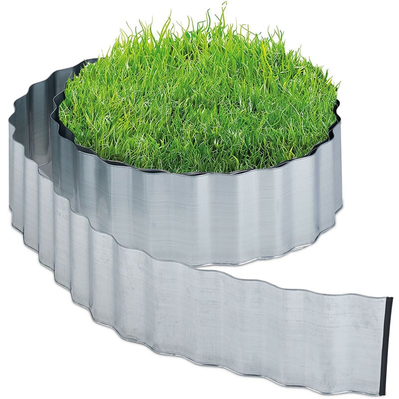 foto del prodotto recinto per prato e aiuole, bordo, sponda per giardino antiradice, hl 16 cm x 8 m, in ferro zincato, argentato relaxdays