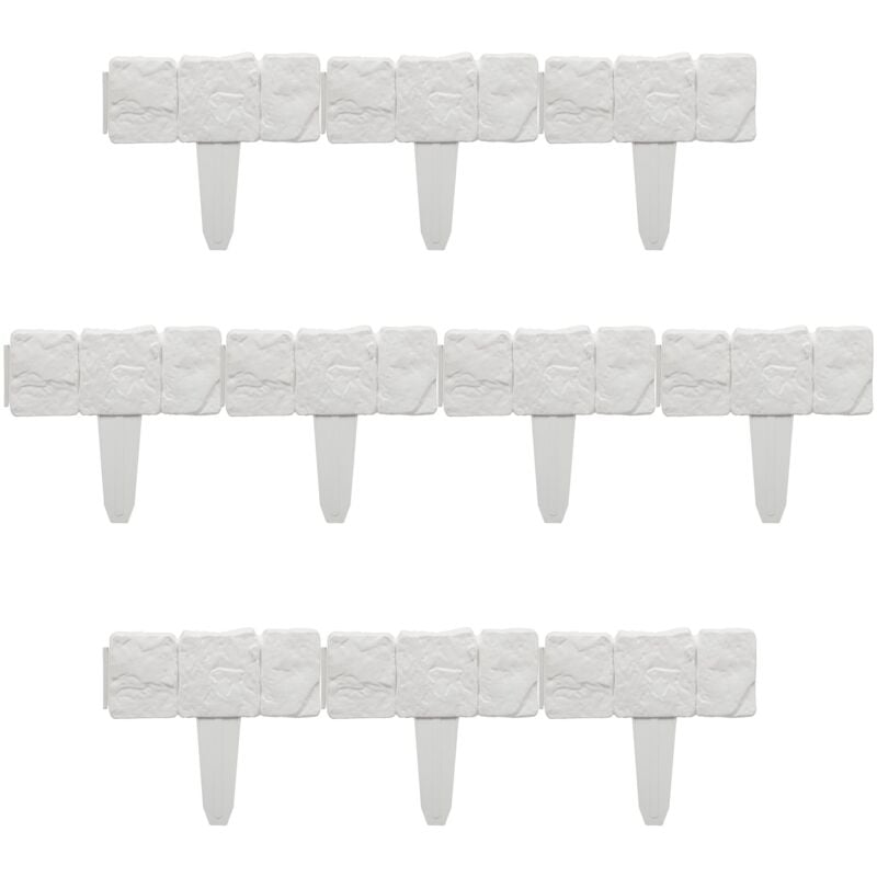 foto del prodotto recinzione da giardino, set da 10 pareti, bordure per aiuole aspetto pietra, in plastica, hxl 10x25 cm, bianco, 100 - relaxdays