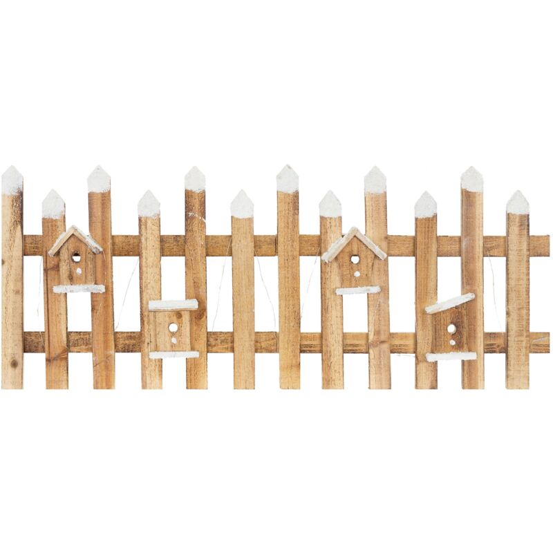 foto del prodotto recinzione decorativa staccionata marrone 98 x 39 cm con casette per uccelli e luci a led bianco caldo decorazione natalizia recinto per interni