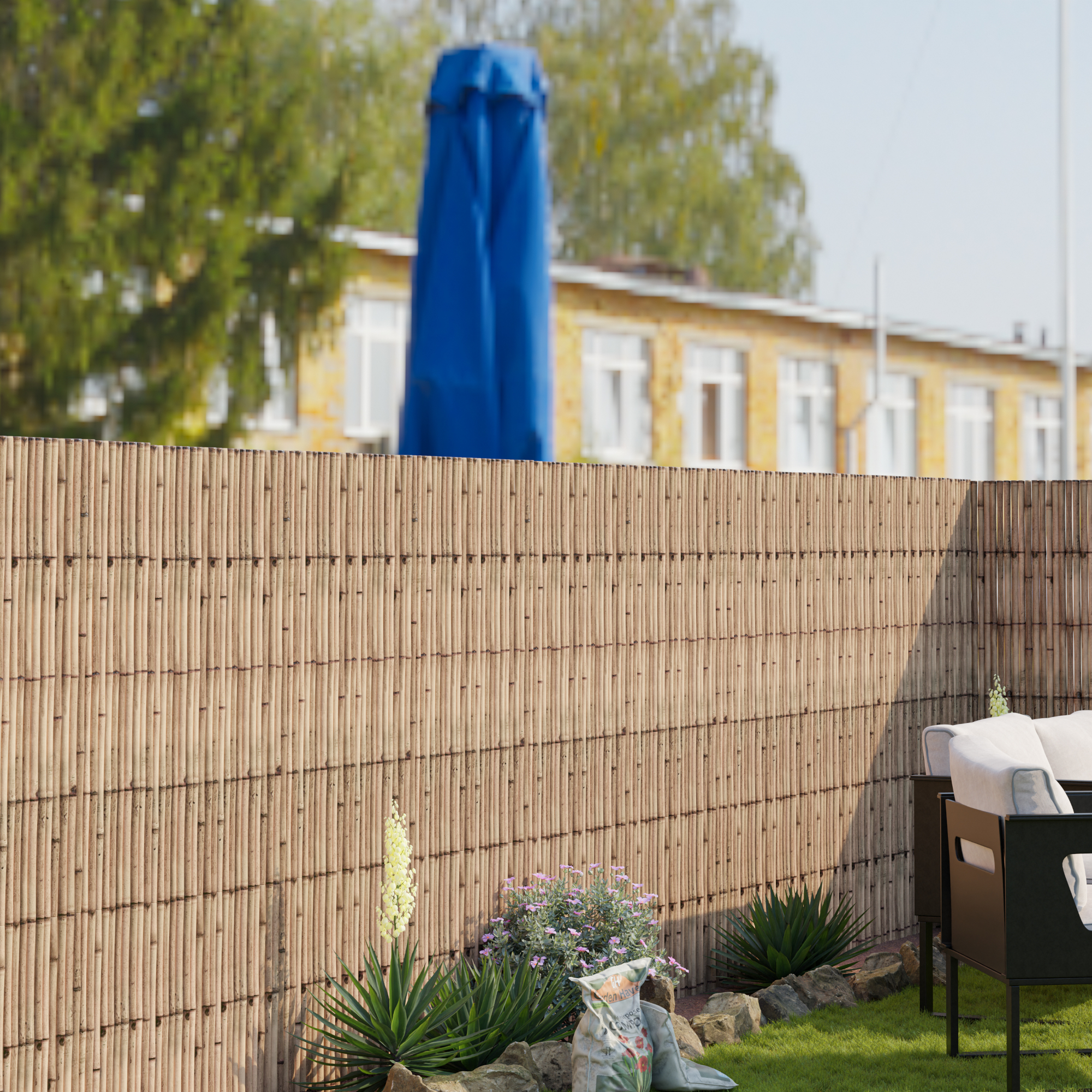 foto del prodotto recinzione frangivista in canna per giardino balcone terrazza lxa 500 x 150 cm divisorio in effetto naturale frangivento