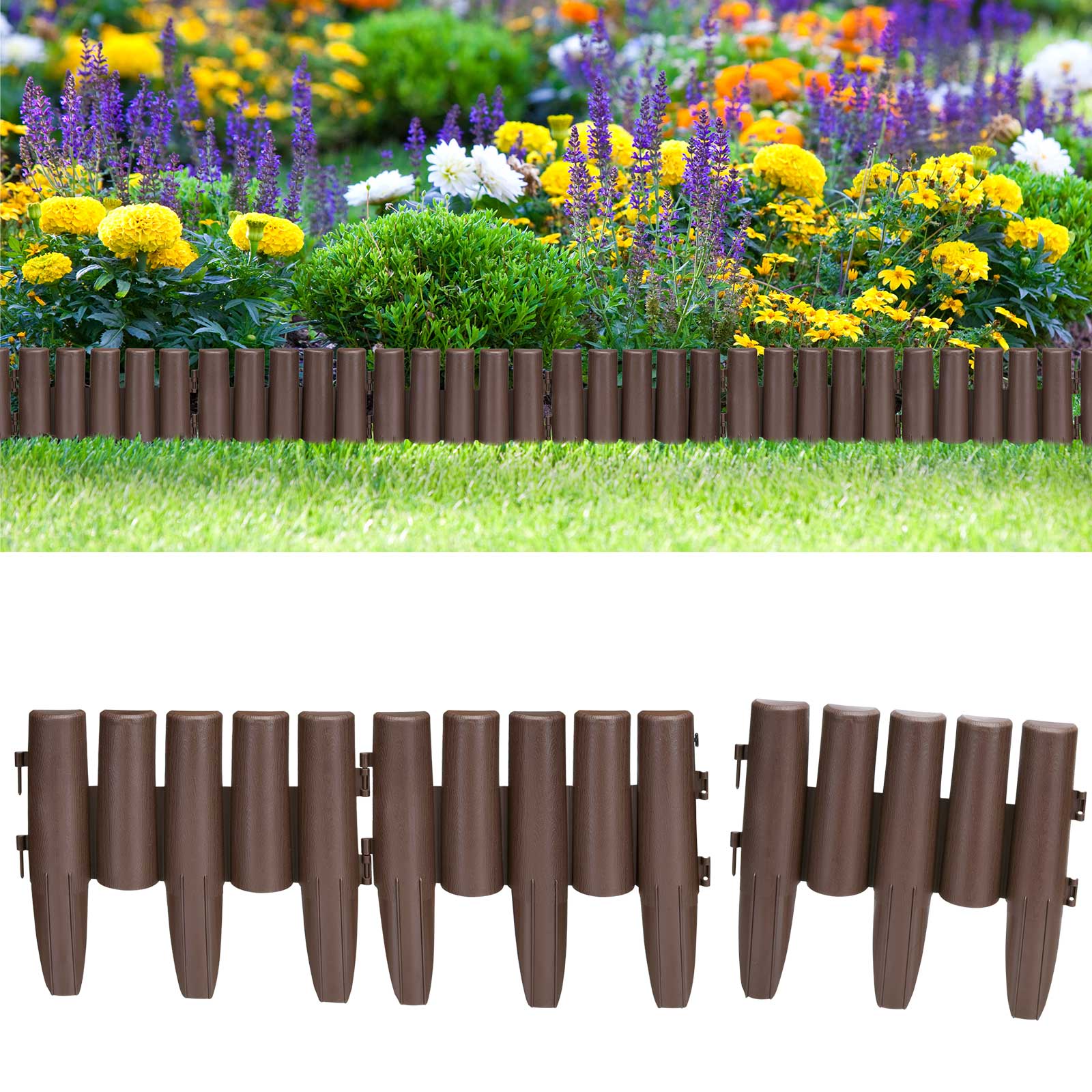 foto del prodotto recinzione giardino set 1x 8 pz marrone plastica 2,24m