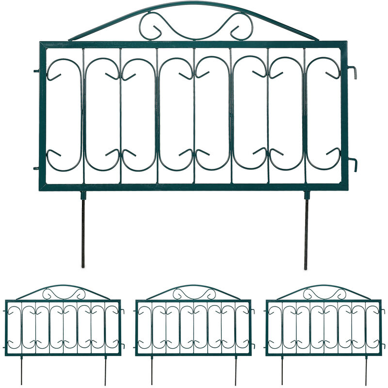 foto del prodotto recinzione per aiuole, set 4 pannelli per cortile e giardino, bordure vintage, ferro, hl 46x57 cm, verde scuro relaxdays