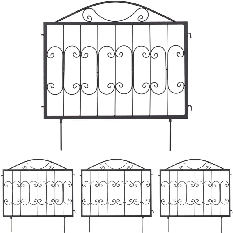 foto del prodotto recinzione per aiuole, set 4 pannelli per cortile e giardino, bordure vintage, in ferro, hl 60 x 60 cm, nero relaxdays
