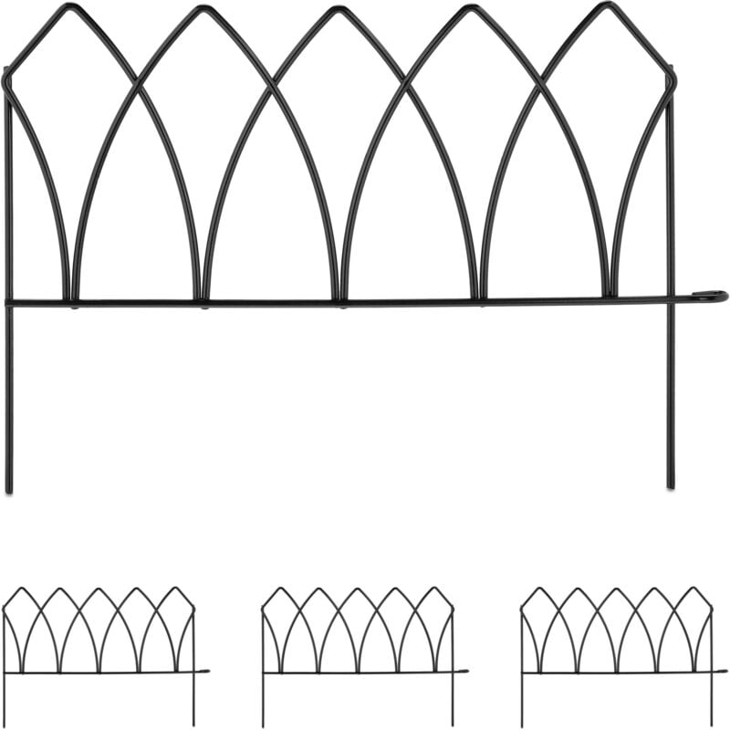 foto del prodotto recinzione per aiuole, set 4 pannelli per cortile e giardino, recinto decorativo, ferro, hl 29,5x172 cm, nero relaxdays