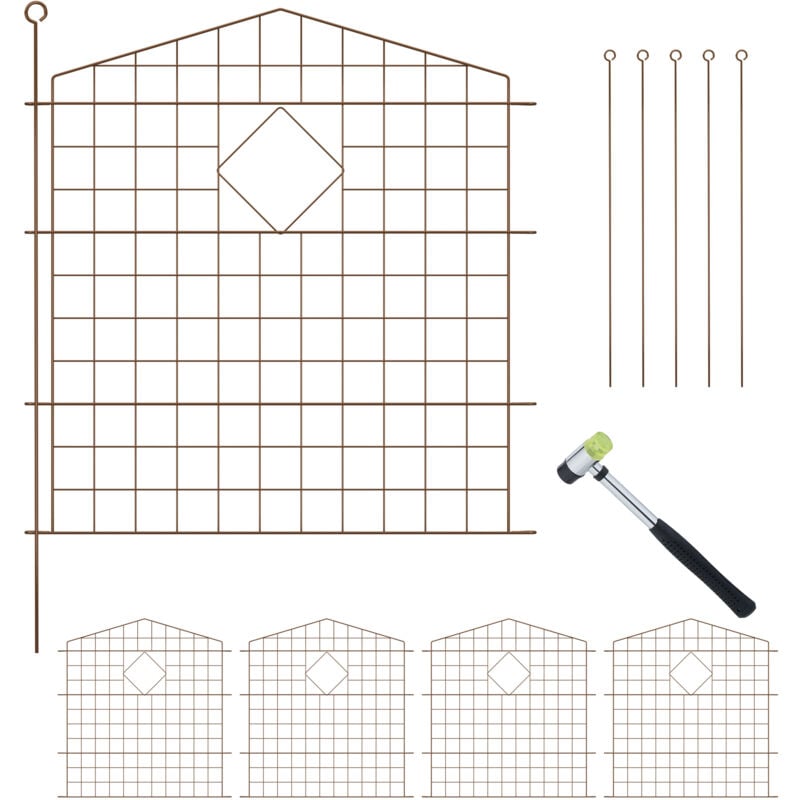 foto del prodotto recinzione per aiuole, set 5 pannelli per stagni e prati giardino, bordure in metallo, hxl 78x75 cm, marrone relaxdays