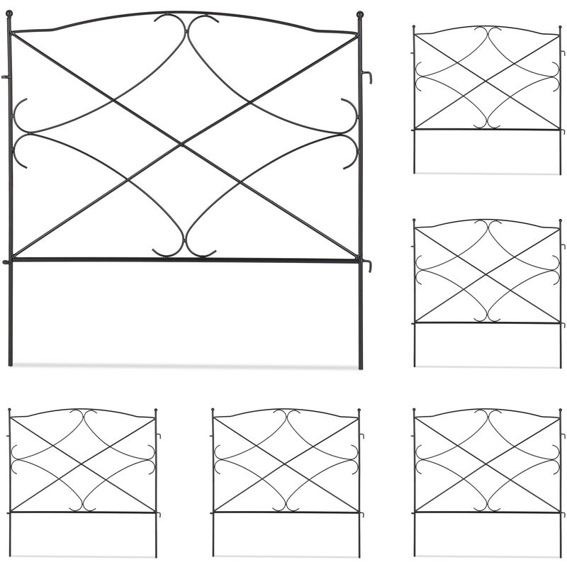 foto del prodotto recinzione per aiuole, set 6 pannelli per cortile e giardino, bordure con punta, ferro, hxl 60x59,5 cm, nero - relaxdays