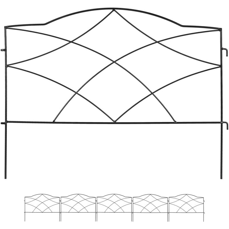foto del prodotto recinzione per aiuole, set 6 pannelli per cortile e giardino, bordure per prato, ferro, hxl 46 x 61 cm, nero relaxdays