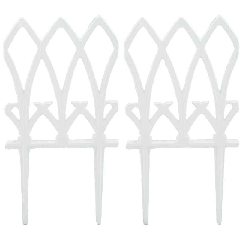 foto del prodotto recinzione per aiuole, set da 2 pannelli, hxl 33,5 x 17,5 cm, recinto, pannelli decorativi, in ghisa, bianco - relaxdays