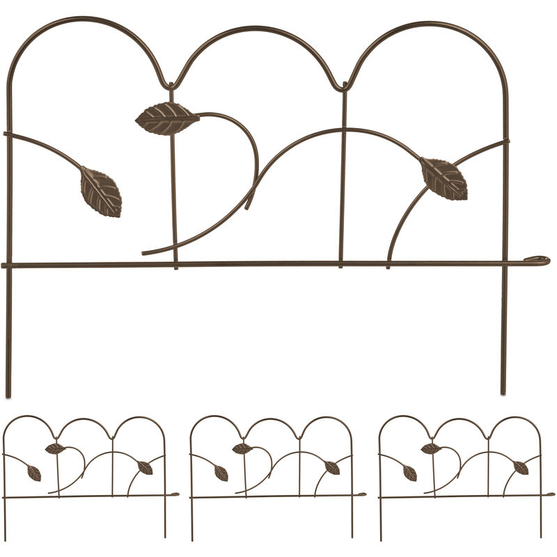 foto del prodotto recinzione per aiuole, set da 4 pannelli per cortile e giardino, bordure in acciaio, hxl 28 x 38,5 cm, bronzo relaxdays