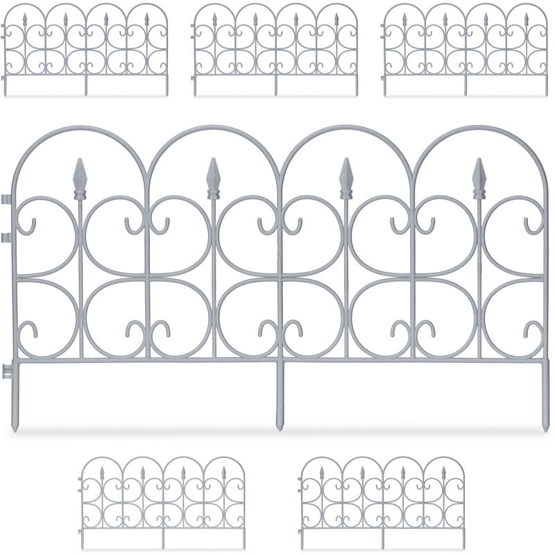 foto del prodotto recinzione per aiuole, set da 6 bordature prato, hxl 38x68,5 cm, bordi decorativi giardino, plastica, grigio relaxdays