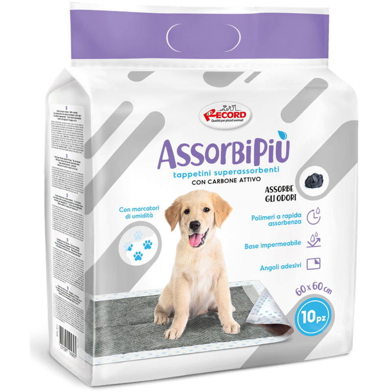 foto del prodotto record 10 tappetini assorbipi assorbenti odour control al carbone attivo con angoli adesivi per cani 60x60cm