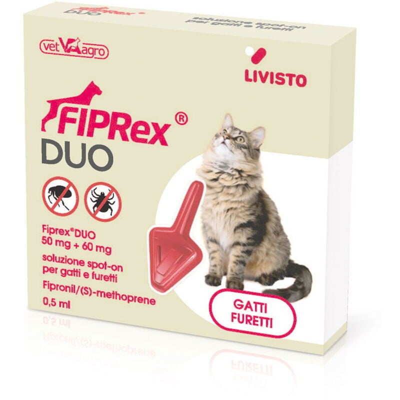 foto del prodotto record fiprex duo spot on contro pulci, zecche, pidocchi e acari 1 pipetta per gatti e furetti