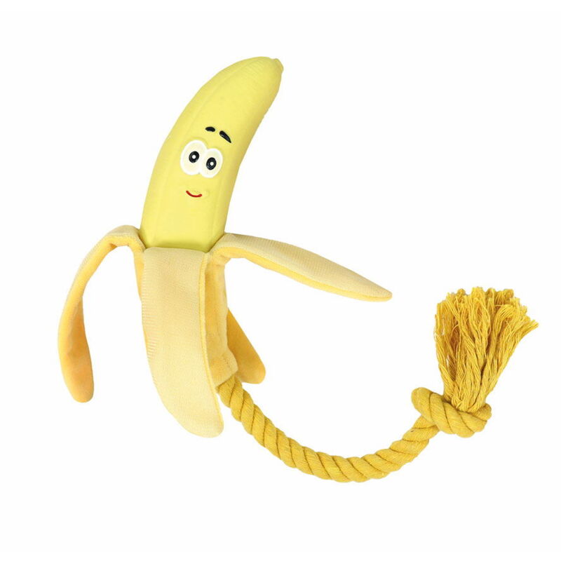 foto del prodotto record gioco in lattice e corda con effetto sonoro veggy toys modello banana per cani