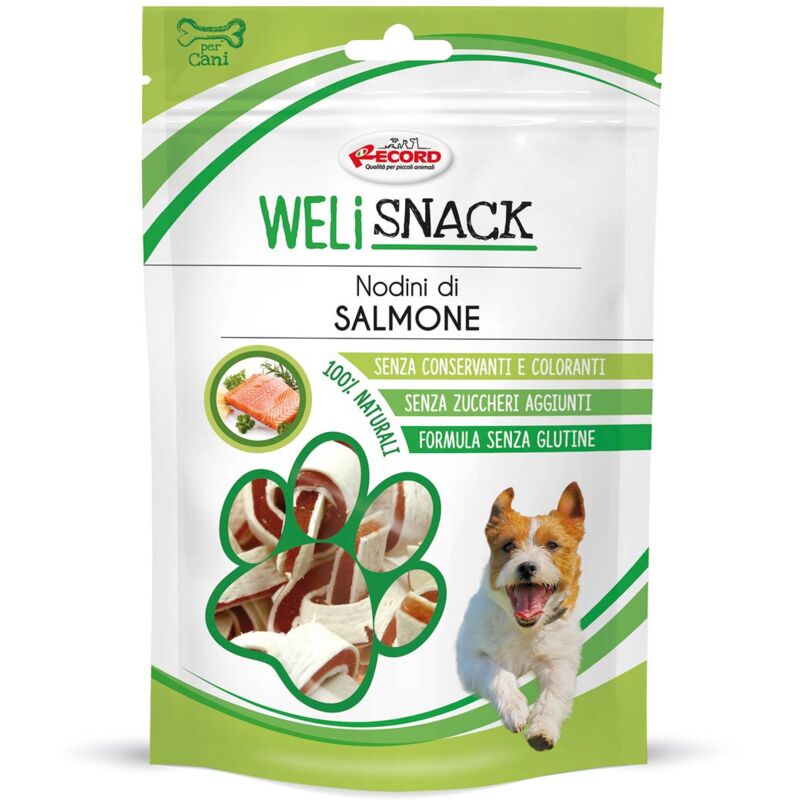 foto del prodotto record nodini di salmone weli snack ideali in caso di allergie e intolleranze a carni per cani