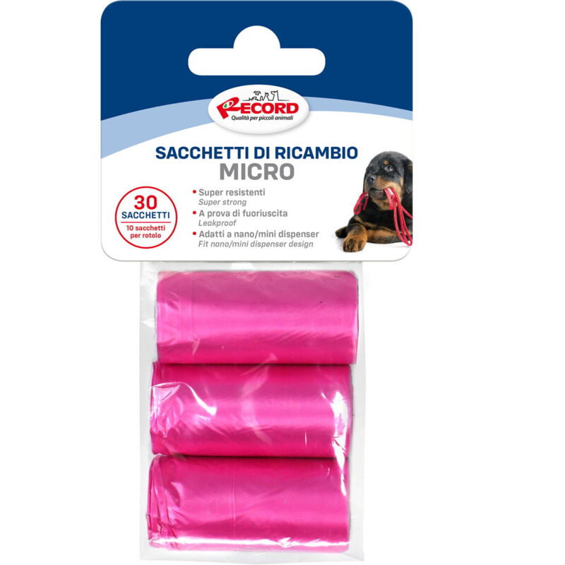 foto del prodotto record ricariche sacchetti igienici fucsia micro per cane 3 rotoli da 10 sacchetti