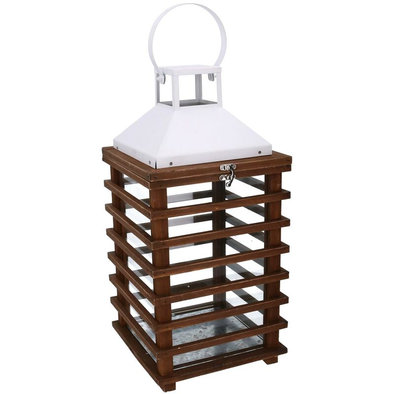 foto del prodotto rectangular brown wooden lantern cm23,5x23h49