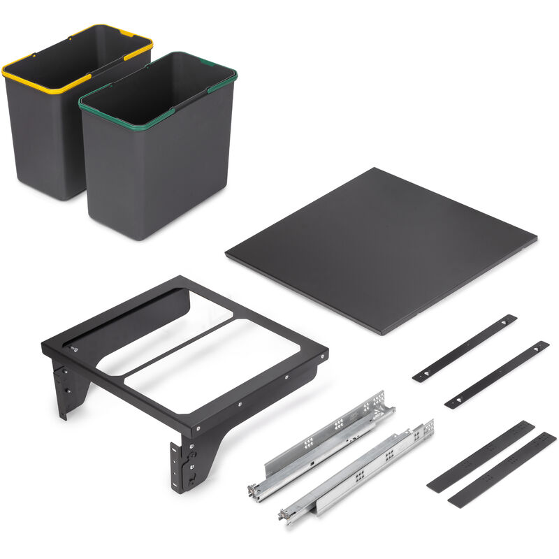 foto del prodotto recycle, contenitore per la raccolta differenziata da montare lateralmente sul mobile della cucina recycle 2x24lt, acciaio, tecnoplastica grigio