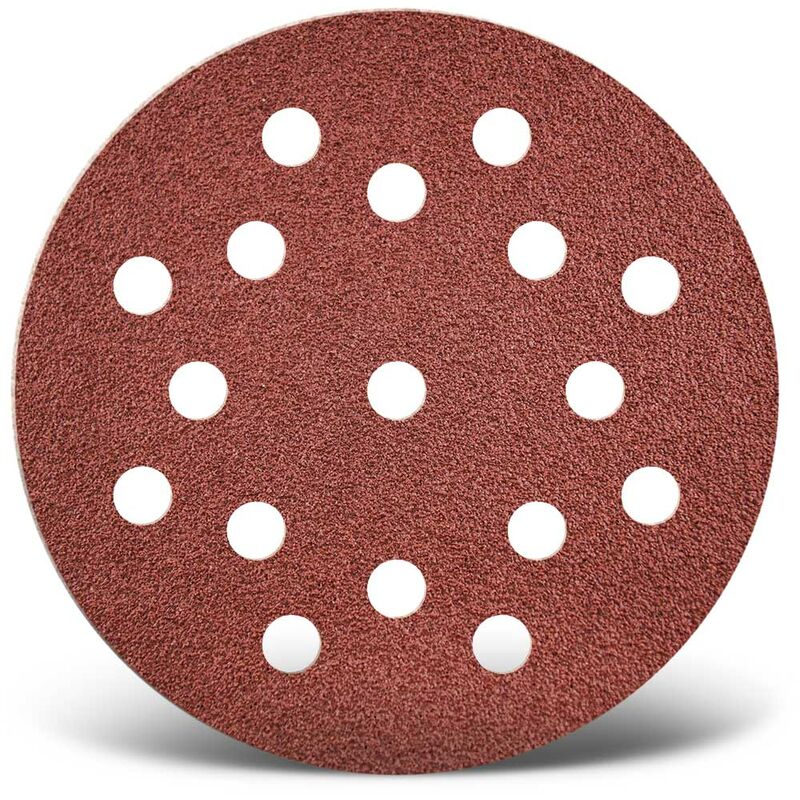 foto del prodotto red dischi abrasivi velcrati, 125 mm, 17 fori, p. levigatrici rotorbitali, corindone normale 50 pz. g80 menzer