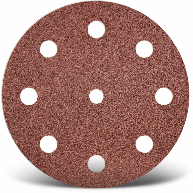 foto del prodotto red dischi abrasivi velcrati, 125 mm, 9 fori, p. levigatrici rotorbitali, corindone normale 50 pz. g150 menzer