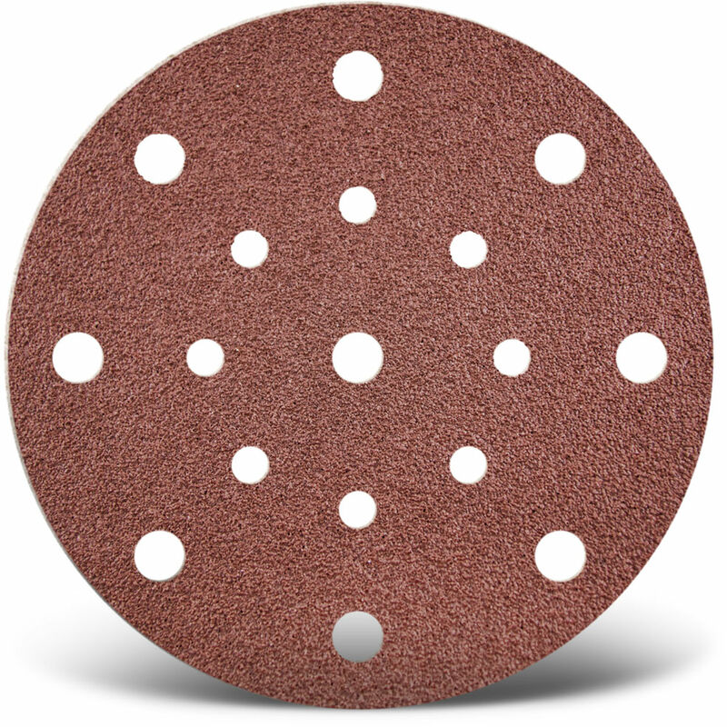 foto del prodotto red dischi abrasivi velcrati, 150 mm, 17 fori, p. levigatrici rotorbitali, corindone normale 50 pz. g120 menzer