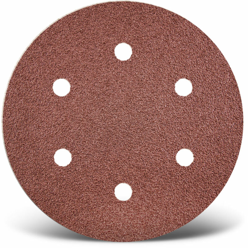 foto del prodotto red dischi abrasivi velcrati, 150 mm, 6 fori, p. levigatrici rotorbitali, corindone normale 50 pz. g150 menzer