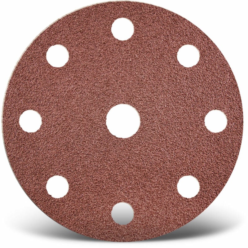 foto del prodotto red dischi abrasivi velcrati, 150 mm, 9 fori, p. levigatrici rotorbitali, corindone normale 25 pz. g24 menzer