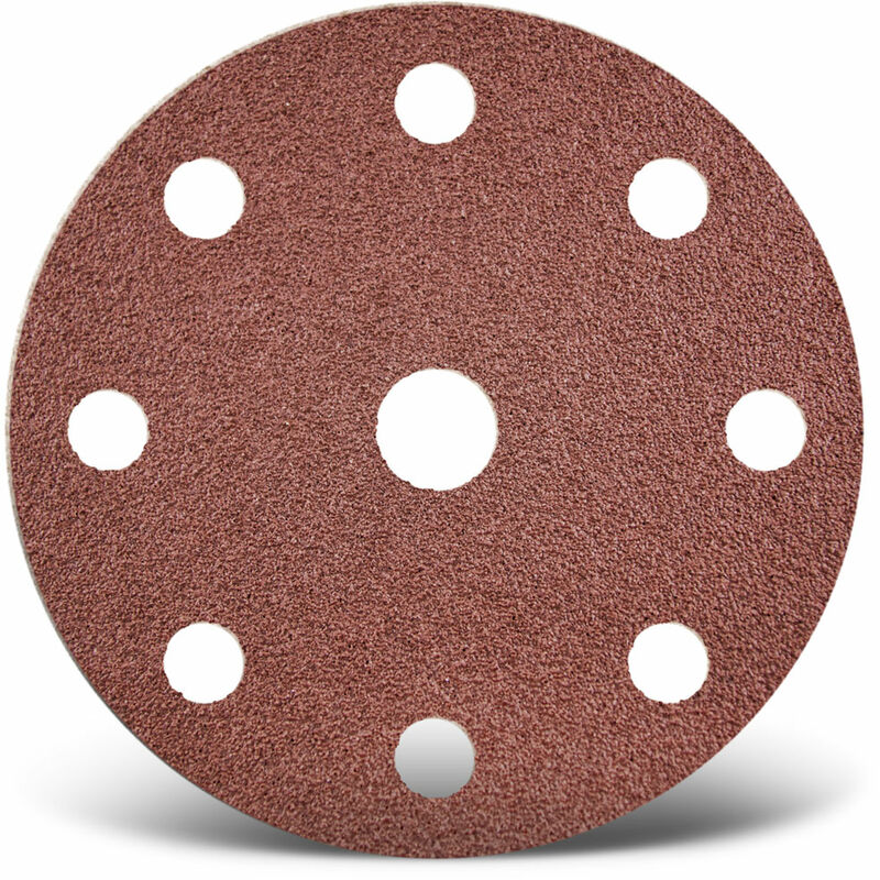 foto del prodotto red dischi abrasivi velcrati, 150 mm, 9 fori, p. levigatrici rotorbitali, corindone normale 50 pz. g180 menzer