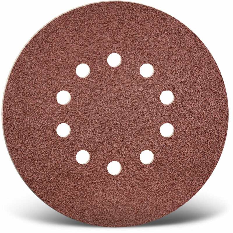 foto del prodotto red dischi abrasivi velcrati, 225 mm, 10 fori, p. levigatrici per muri, corindone normale 5 pz. g80 menzer