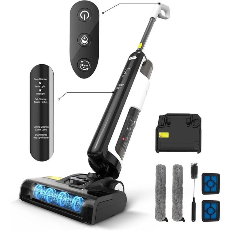 foto del prodotto redkey w12 se aspirapolvere senza fili lavapavimenti intelligente, potente pulizia per duro pavimento secco e umido, spazzola autopulente,tempo di