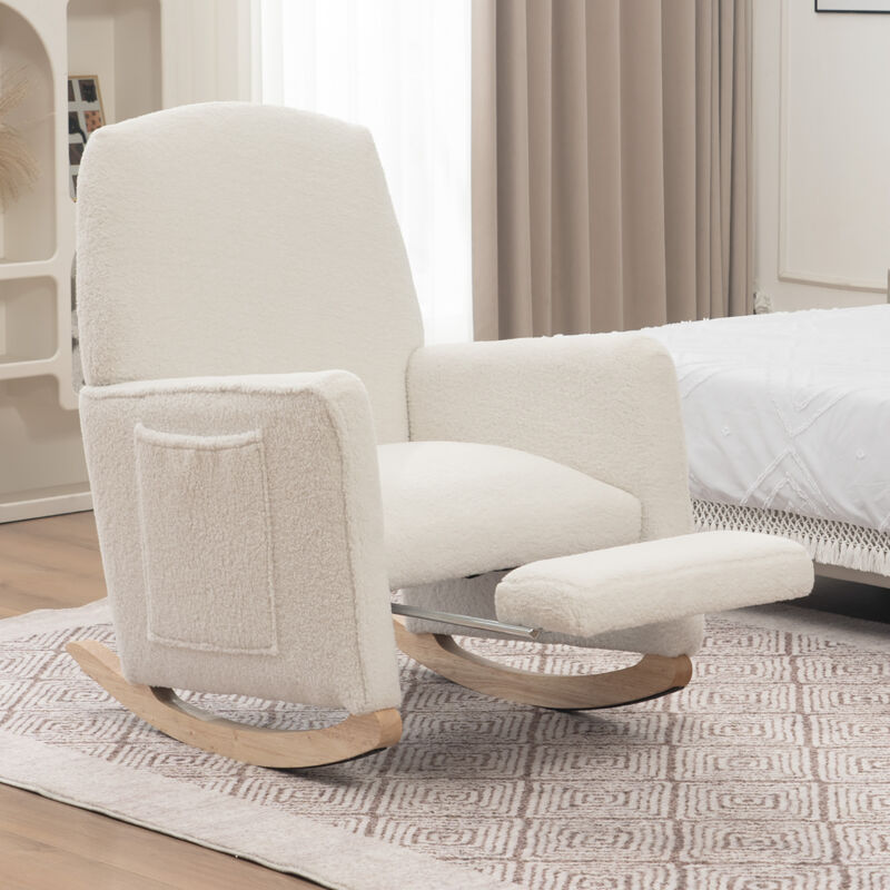 foto del prodotto redom 044 sedia a dondolo con sgabello, sedia relax con pouf, sedia a dondolo per interni con schienale alto per soggiorno, tessuto in pelliccia