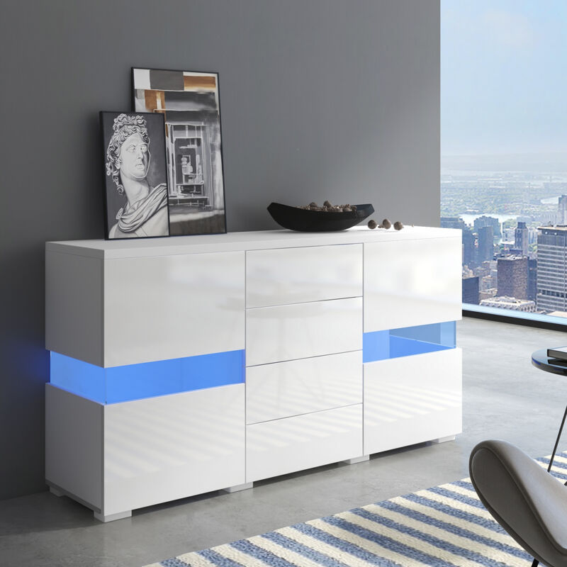 foto del prodotto redom 300321322aaw credenza bianca lucida con luci a led a 16 colori per sala da pranzo e soggiorno