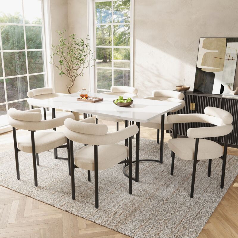 foto del prodotto redom 6 sedie da pranzo, sedie da pranzo moderne e semplici in velluto color crema, comodi sedili ad anello, adatte per sala da pranzo, soggiorno e