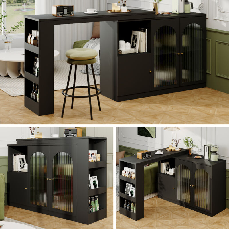 foto del prodotto redom bancone da pranzo girevole a 360 corpo principale 120 x 40 x 97 cm , mobile bar girevole nero moderno e semplice, mobile portaoggetti