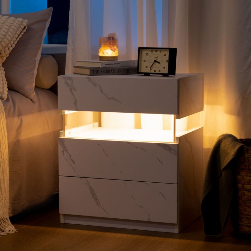 foto del prodotto redom comodini a led com a 3 cassetti per tavolino da camera da letto con pannello in acrilico comodini a led per mobili da comodino per camera da