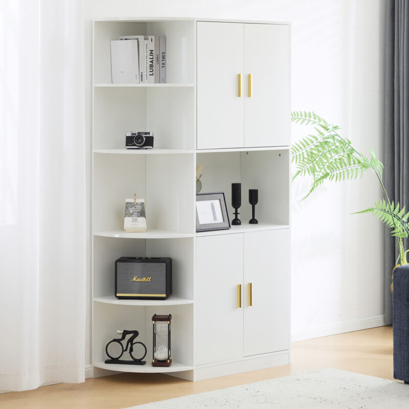 foto del prodotto redom credenza da pranzo bianca moderna e versatile alta 180 cm con ripiani angolari flessibili pu essere montata a sinistra o a destra per