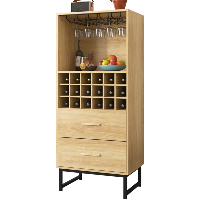 foto del prodotto redom credenza, elegante cantinetta con due cassetti, 18 scomparti e porta bicchieri gambe in metallo nero opaco perfetta per gli amanti del