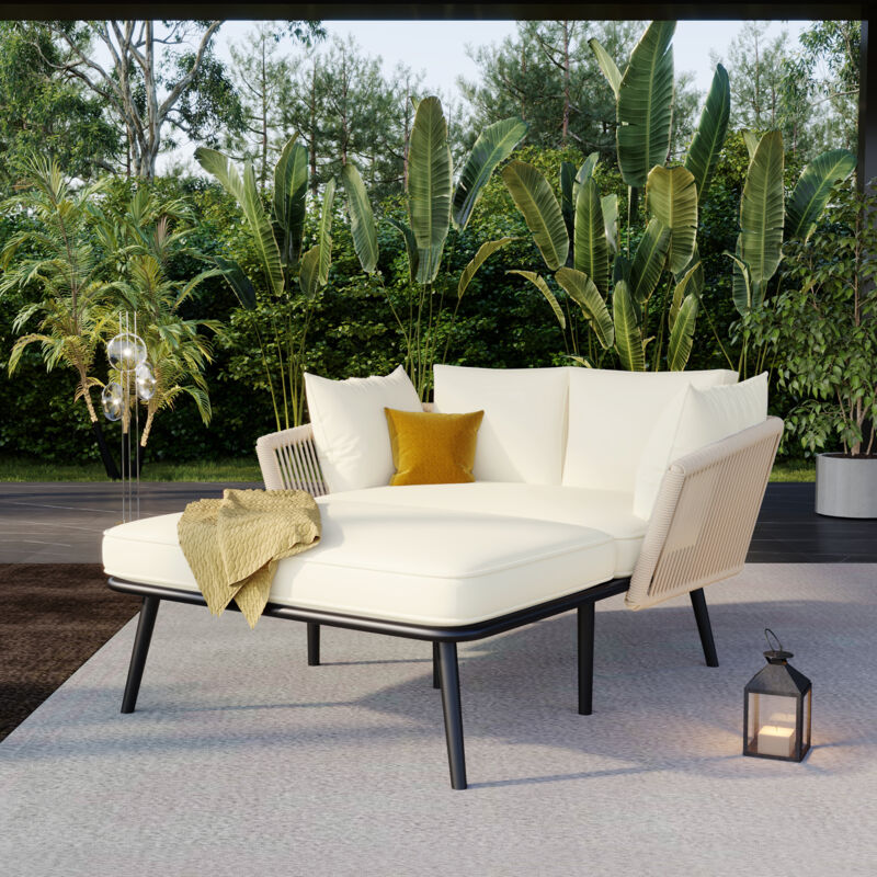 foto del prodotto redom divano da giardino con 2 cuscini e 2 imbottiture, sdraio da esterno, arredo giardino, set arredo balcone, arredo soggiorno, arredo terrazza,