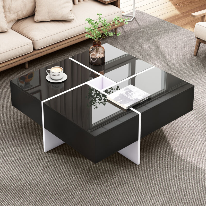 foto del prodotto redom elegante tavolino lucido 707035 cm, design in bianco e nero, vano portaoggetti integrato e 4 cassetti robusti, capacit di carico massima 30