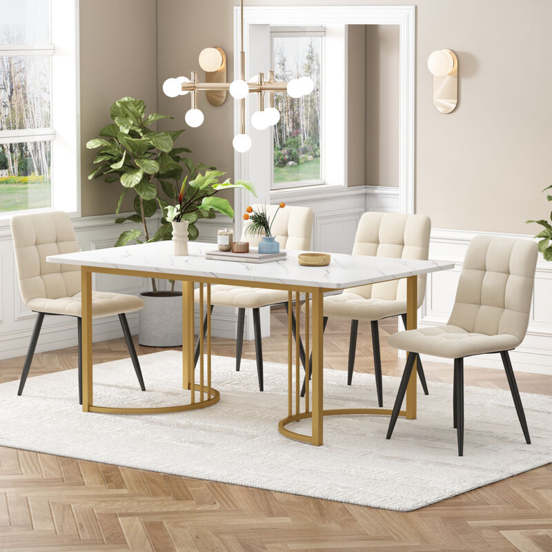 foto del prodotto redom gruppo da pranzo 5 pezzi , set tavolo da pranzo con 4 sedie, set tavolo da cucina moderno, piano in mdf bianco, sedie da pranzo in velluto