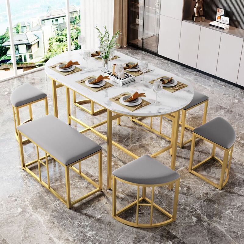 foto del prodotto redom gruppo da pranzo set, con tavolo da pranzo, 4 sgabelli piccoli e 2 sgabelli grandi , set tavolo da pranzo da cucina con struttura in