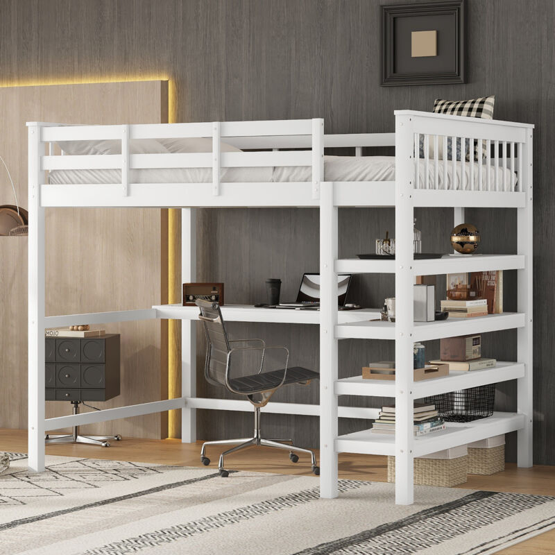 foto del prodotto redom letto a soppalco, 140 x 200, letto a soppalco per bambini con contenitore e scrivania sotto il letto, senza materasso, bianco