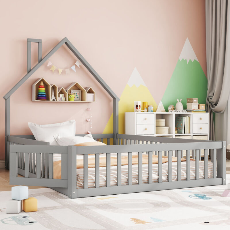 foto del prodotto redom letto imbottito 140 x 200 cm, lettino per bambini a forma di caminetto, letto con rete a doghe senza materasso , legno di pino, stile