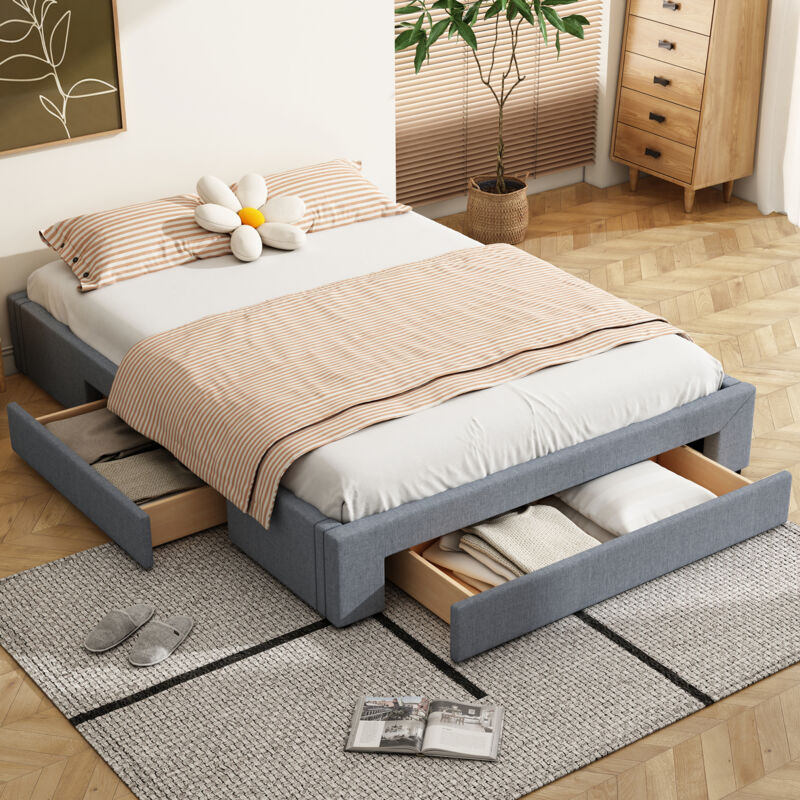foto del prodotto redom letto piano 160200 cm, tre vani portaoggetti, senza testiera, colore grigio