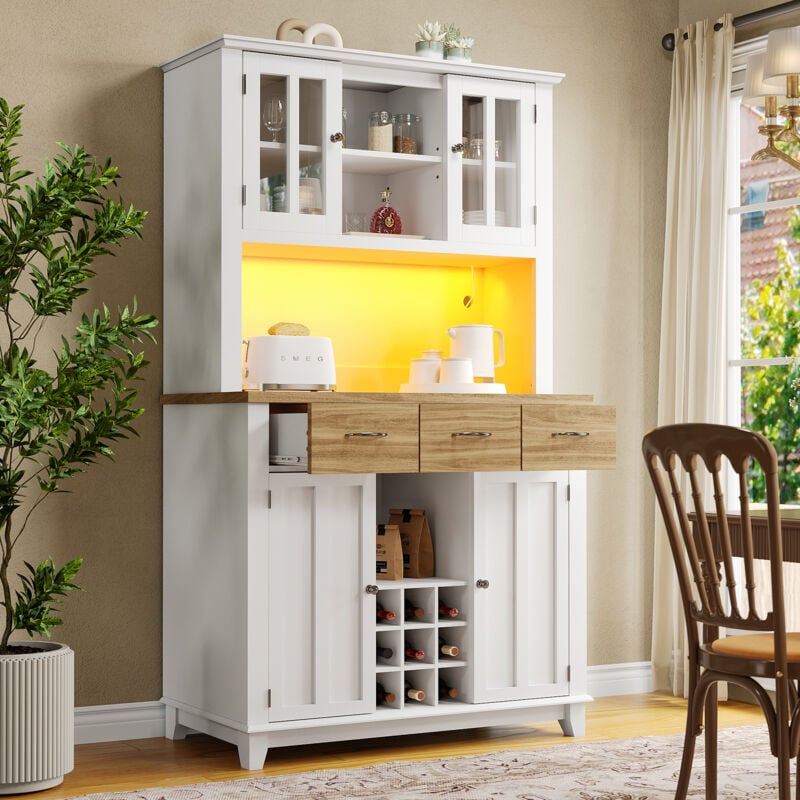 foto del prodotto redom mobile da cucina, mobile alto, credenza da cucina, vetrina, credenza con ripiani regolabili, credenza con illuminazione a led, credenza