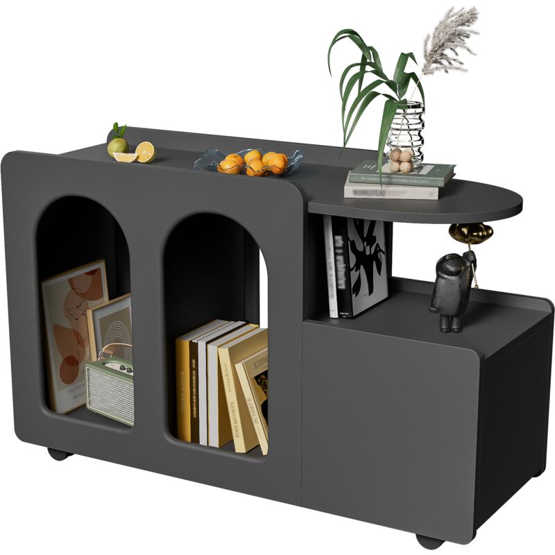 foto del prodotto redom mobile laterale multifunzionale nero con ruote, carrello portaoggetti versatile per soggiorno, sala da pranzo e camera da letto, larghezza 82