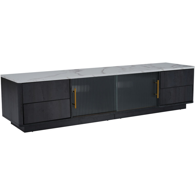 foto del prodotto redom mobile tv deluxe da 160 m per tv da 70 elegante piano d appoggio in marmo grigio, gestione dei cavi, cassetti con funzione push to open