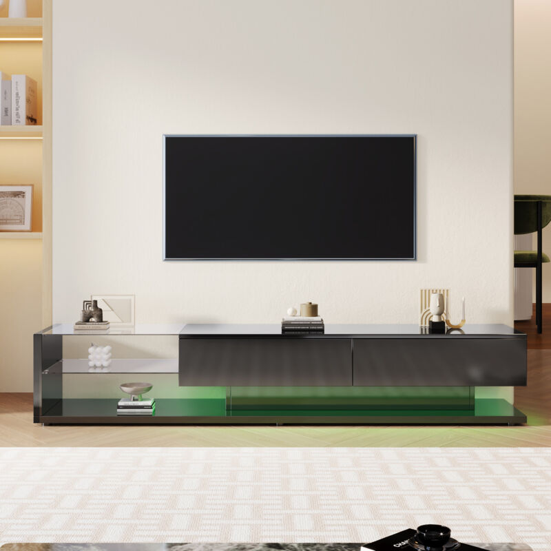 foto del prodotto redom mobili tv, credenze basse, mobili da soggiorno lucidi. partizioni in vetro e illuminazione led variabile. combina uno stile naturale e