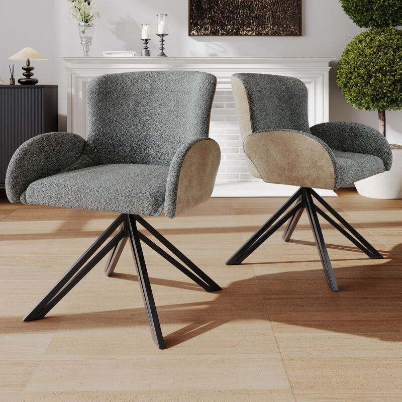 foto del prodotto redom poltrona in velluto boucl di alta qualit 2 pezzi , sedia da pranzo, sedia da toeletta, sedia in stile moderno, gambe in ferro nero, sedia