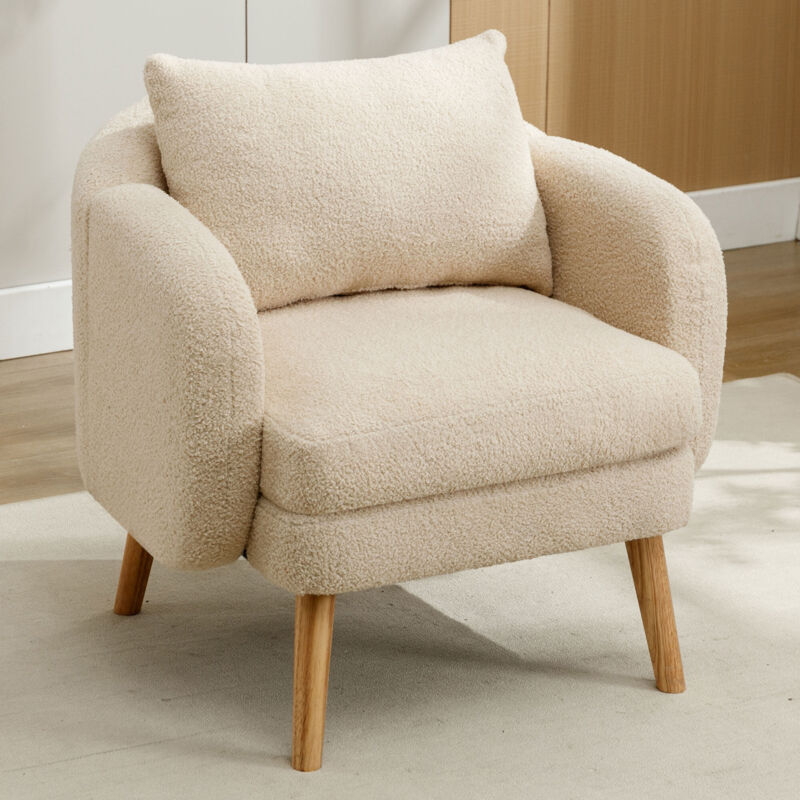 foto del prodotto redom poltrona moderna semplice in velluto teddy con cuscino, poltrona con cuscino extra spesso, poltrona divano singola, poltrona imbottita, sedia
