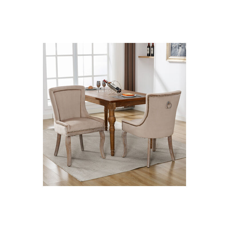 foto del prodotto redom sedia da pranzo di lusso sedia da cucina, sedia da soggiorno, 2 pezzi , sedia imbottita con finiture a chiodo, gambe in legno massello,